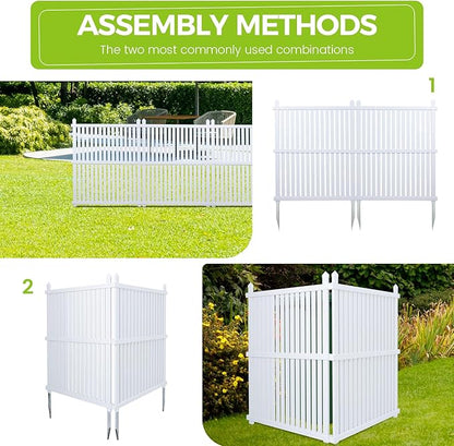 36"W X 45"H Outdoor Privacy Screen, Vinyl Air Conditioner Fence with Metal Stake, No Dig Trash Can Enclosure for Outside- 2 PVC Panels, White, Vertical, X-SPVC-4536