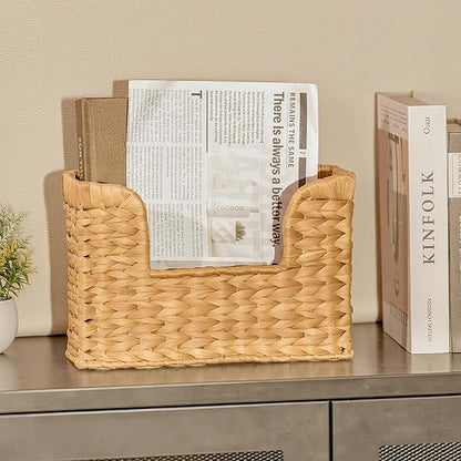 Magazine Holder Wall Basket Water Hyacinth Woven Mail Organizer, Wicker Wall