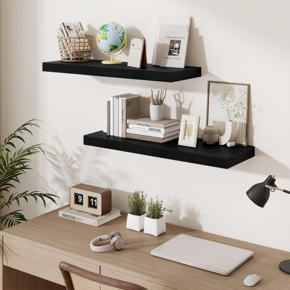 Fun Memories Floating Shelves for Wall, 32 Inch Long Floating Shelves Set of 2, 32 x 10 Wooden Shelves for Wall, Large Storage Shelves, Hanging Shelves for Bathroom Kitchen Bedroom, Black