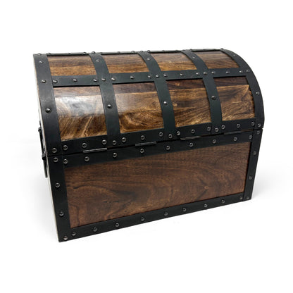 Nautical Cove Handmade Wooden Treasure Chest Storage Box – Deluxe Design with Real Leather Accents, Working Iron Lock & Skeleton Keys, Decorative Keepsake Chest (X-Large - 15 × 11 × 11")