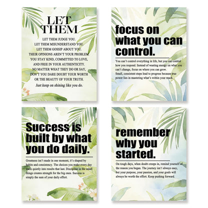 KSDUT Inspirational Wall Art Decor Set of 4 - Motivational Positive Quote Artwork Poster Prints Office Wall Decor Green Leaf Picture Wall Art for Home Workplace Bedroom Decorations - 8"x10" Unframed