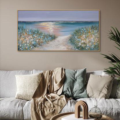 yiijeah Beach Wall Art Large Landscape Canvas Coastal Gold Picture Horizontal Artwork for Walls Ocean Prints Big Paintings Living Room Bedroom Office Home Decor 40x20 Inches