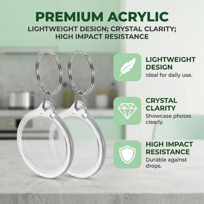 100pcs Circular Acrylic Keychain Blank, Round Clear Photo Keyring Insert for DIY Crafts, Transparent Picture Frame Holder for Wedding Bridal Party Favors & Small Business Branding