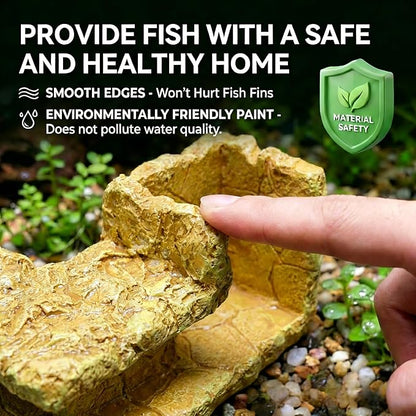 Aquarium Cave - Natural Resin Rock-Like Fish Tank Decorations & Accessories, 5.1” x 2” x 2.7” Safe Betta Hide & Tunnel for Guppy, Neon Tetra, Corydoras Catfish - Tank Decor