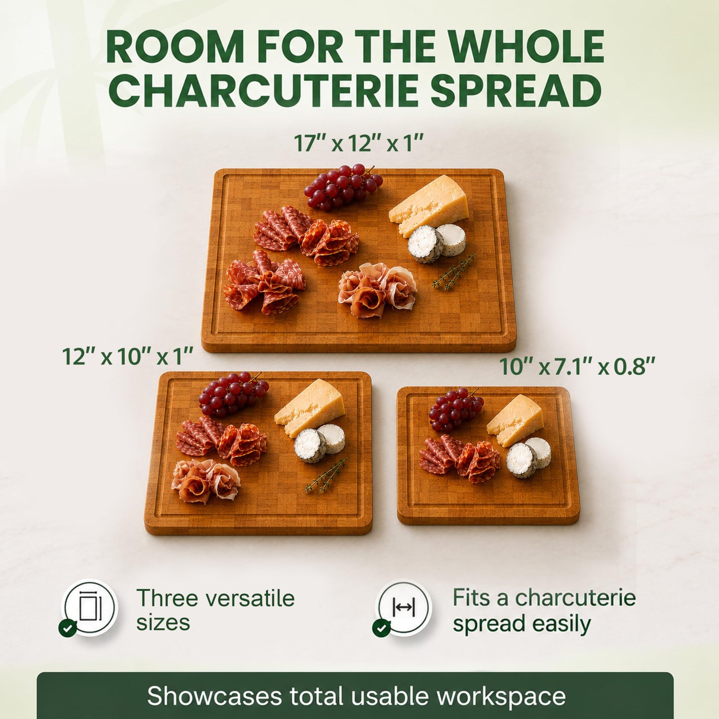 LAIFsolutions Wood Cutting Boards for Kitchen with Juice Groove, Eco-Friendly Wooden Bamboo Chopping board, Food-Safe, Non Plastic Tabla Para, Carbonized Butcher Block for Meat, Veggies Fruits, 3-Set