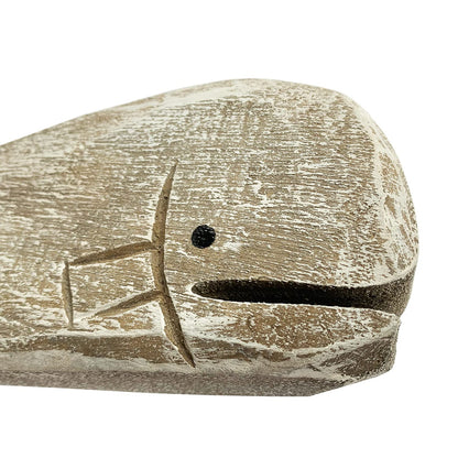 GAPLUM Rustic Wooden Carved Whale Tabletop Statue, Decorative Whale Figurine Carving Sculpture - Nautical Ocean Beach Coastal Themed Home Decor - 12''L