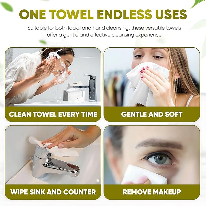 Disposable Face Towels – 50 XL 10” x 12” Biodegradable Dry Wipes