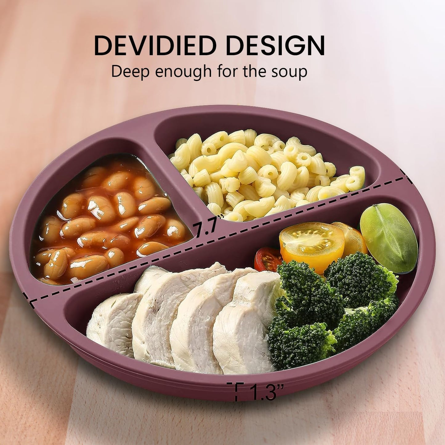 Cutebe 3 Pack Suction Plates for Baby Food Grade Silicone Baby Plates with Suction Microwave & Dishwasher Safe Toddler Plates Divided Design & Raised Edges Toddler Dishes for Feeding