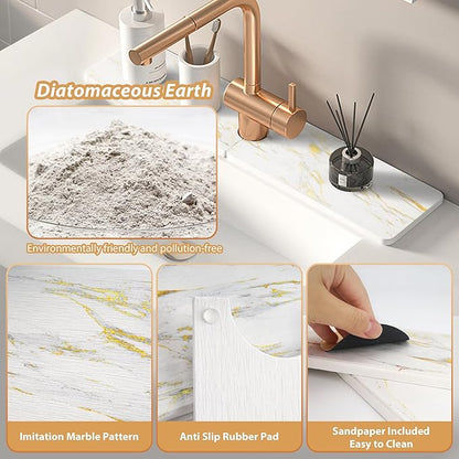 Kitchen Sink Faucet Mat, Diatomaceous Earth Quick Dry Sink Splashback Drying Mat