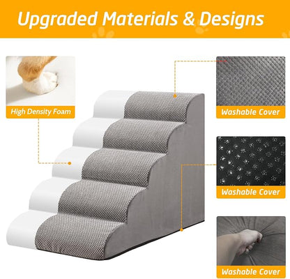 25" H Dog Stairs for Small and Medium Dogs 5-Step Ramps for High Beds and Couch Non-Slip Extra Wide Pet Stairs for Old Dogs and Puppy and Cat - Stable & Durable with Machine Washable Cover Indoor