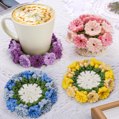 Iuuidu Crochet Kit for Beginners-4PCS Coaster Pot Crochet Kits Coaster Crochet Flower Kit with Crochet Yarns, Hooks, Easy Videos Tutorials to Crochet for Office, Coffee Table, Home Decor