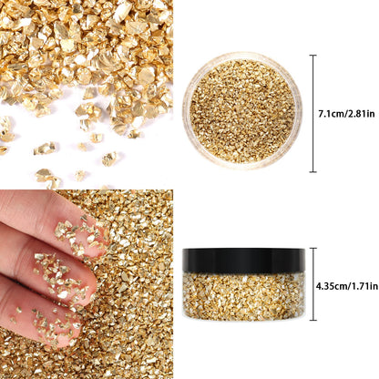 Ceya 5.3oz/ 150g Crushed Irregular Glass Shallow Gold Metallic Crystal Chips Broken Glass Glitter 2-4mm Craft Glitter for Nail Arts Epoxy Resin Mold Coasters Ornament Painting Geode Phone Case Jewelry