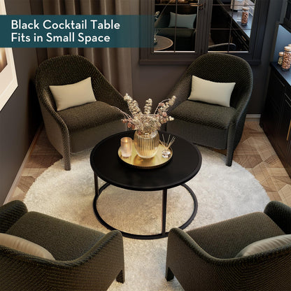 SAYGOER Small Round Coffee Table, Black Coffee Tables for Living Room, Modern Center Table for Small Space Home Office Gardern, 27.6 × 27.6 × 17.7inch, Black