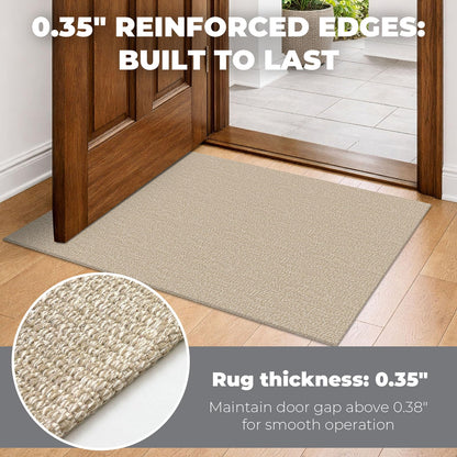 Lansny Washable Runner Rug 2x6 Runners for Hallway Braided Cotton Entryway Runner with Non Slip Backing Indoor Carpet Runners for Kitchen Bedroom, Khaki/Beige