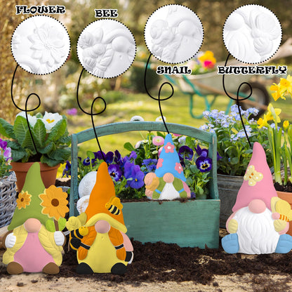Poen 6 Sets Ready to Paint Your Own Ceramic Gnome Statues Summer DIY Unpainted Ceramics Gnome Figurines Kit Spring Crafts Gifts Drawing Figurines DIY Art and Craft with Brush Palette Paint for Adult
