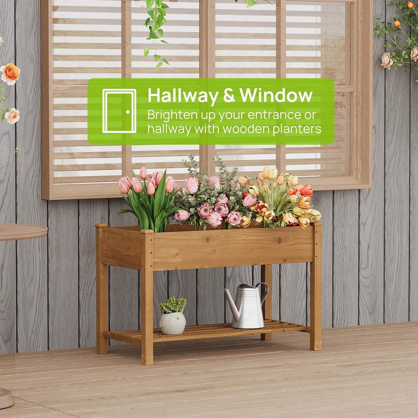 48x24x30.7in Wood Raised Garden Bed with Legs Elevated Planter Box Gardening Outdoor Planter Box Patio Kit Planting Bed for Vegetables Flowers Herbs Outdoor for Patio Balcony Backyard (Brown, Medium)