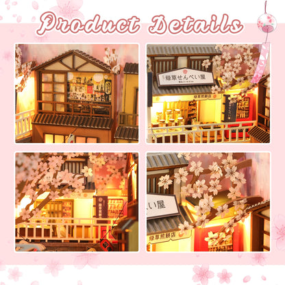 Flever Dollhouse DIY Book Nook Miniature Kit, DIY Booknook Bookshelf Insert Decor, 3D Wooden Puzzle Booknook Miniature Kit for Creative Assembled Bookends (Sakura Holiday)