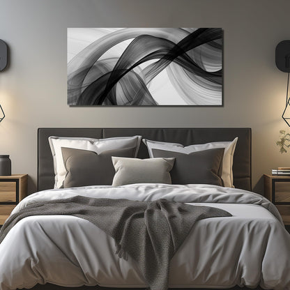 JuhaiArt Abstract Wall Art Large Black Picture Wall Decor White Canvas Art Modern Minimalist for Living Room Office 24"x 48" Monochrome Artwork