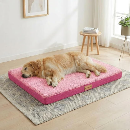 Patas Lague Orthopedic XL Dog Bed Large Sized Dog 42''X28'', Soft Waterproof Egg Crate Foam Large Pet Crate Beds Mat with Removable Washable Cover and Non-Slip Bottom, Pink