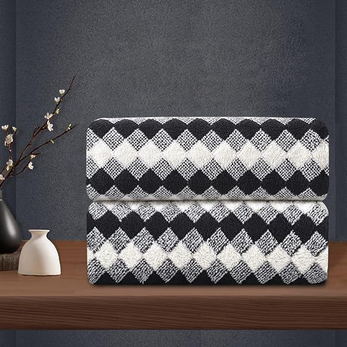 2 Hand Towel Set 16"x31" Black White Towel Set