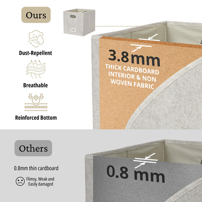 DECOMOMO Felt Storage Bins, 11 inch Cube Storage Bin with Labels for Shelves Kallax (Cube 11" / 6pcs, Beige)