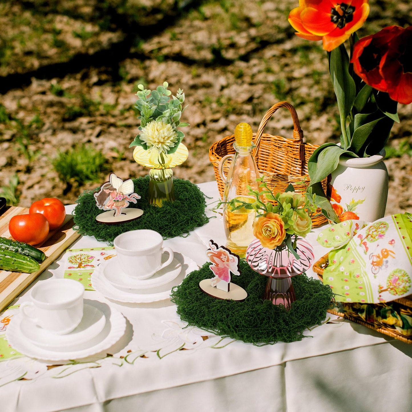 Acellegic 13 Pcs Fairy Party Decoration Woodland Fairy Table Centerpiece with Mushroom Vase Artificial Green Moss for Forest Party Decor Flower First Birthday Wedding Forest Baby Shower