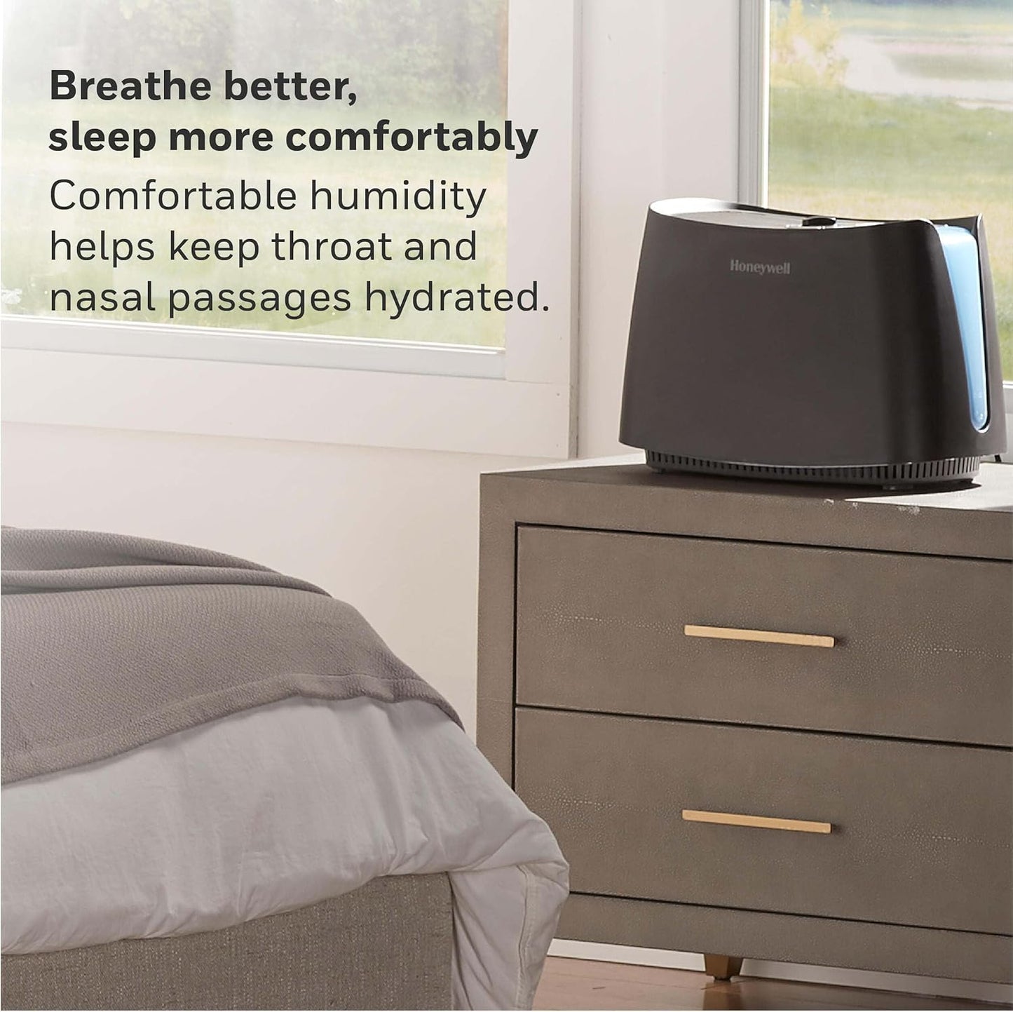 Honeywell Cool Moisture Humidifier For Bedroom, Medium Rooms, 1.1 Gallon, Invisible Moisture Humidifier for Baby, Kids, Quiet, Easy to Clean, UV Technology, Black, HCM350B
