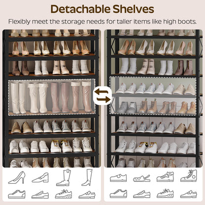 YATINEY 12-Tier Tall Shoe Rack and Entryway Bench with Shoe Storage, 3-Tier Shoe Rack Bench with Wooden Shelves and 3 Non-Woven Drawers, PU Padded Shoe Storage Bench SS212BR-HX07BB
