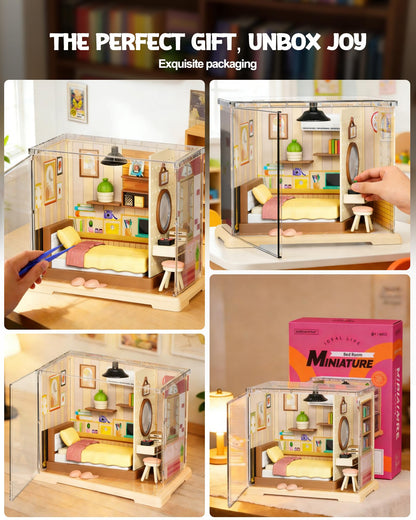 Vodolo DIY Miniature House Kit with Led,Book Nook Kits for Adults Beginners,Book Shelf Decor,3D Puzzle Booknook Craft Kits,Books Lovers Gifts for Women Men Bookshelf Decor,55PCS Living Room