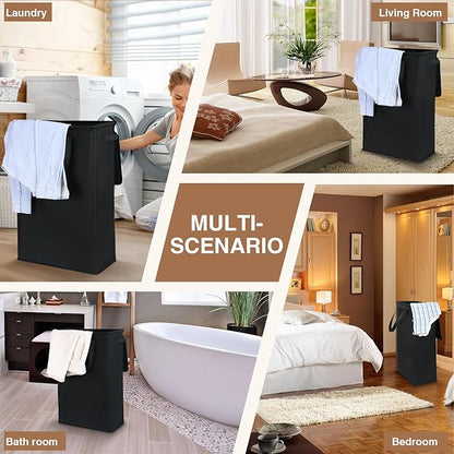 Slim Laundry Basket with Lid and Handles, Foldable Laundry Basket