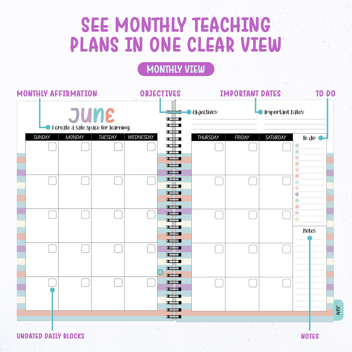 Decorably 12 Months Weekly and Monthly Undated Teacher Planner, 8.5x11inch Spring-Bound with Contacts, Schedule Page, Bookmark & Stickers for Plan Logs, & Classroom Planning, Academic Year Notebook