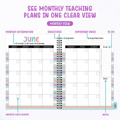 Decorably 12 Months Weekly and Monthly Undated Teacher Planner, 8.5x11inch Spring-Bound with Contacts, Schedule Page, Bookmark & Stickers for Plan Logs, & Classroom Planning, Academic Year Notebook