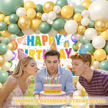 Sage Green and Gold Birthday Decorations Set for Men & Women, 131pcs Birthday Party Decor for Boys & Girls, Balloon Arch Kit, Backdrop, Cake Toppers, Happy Birthday Banner for Birthday Celebrations