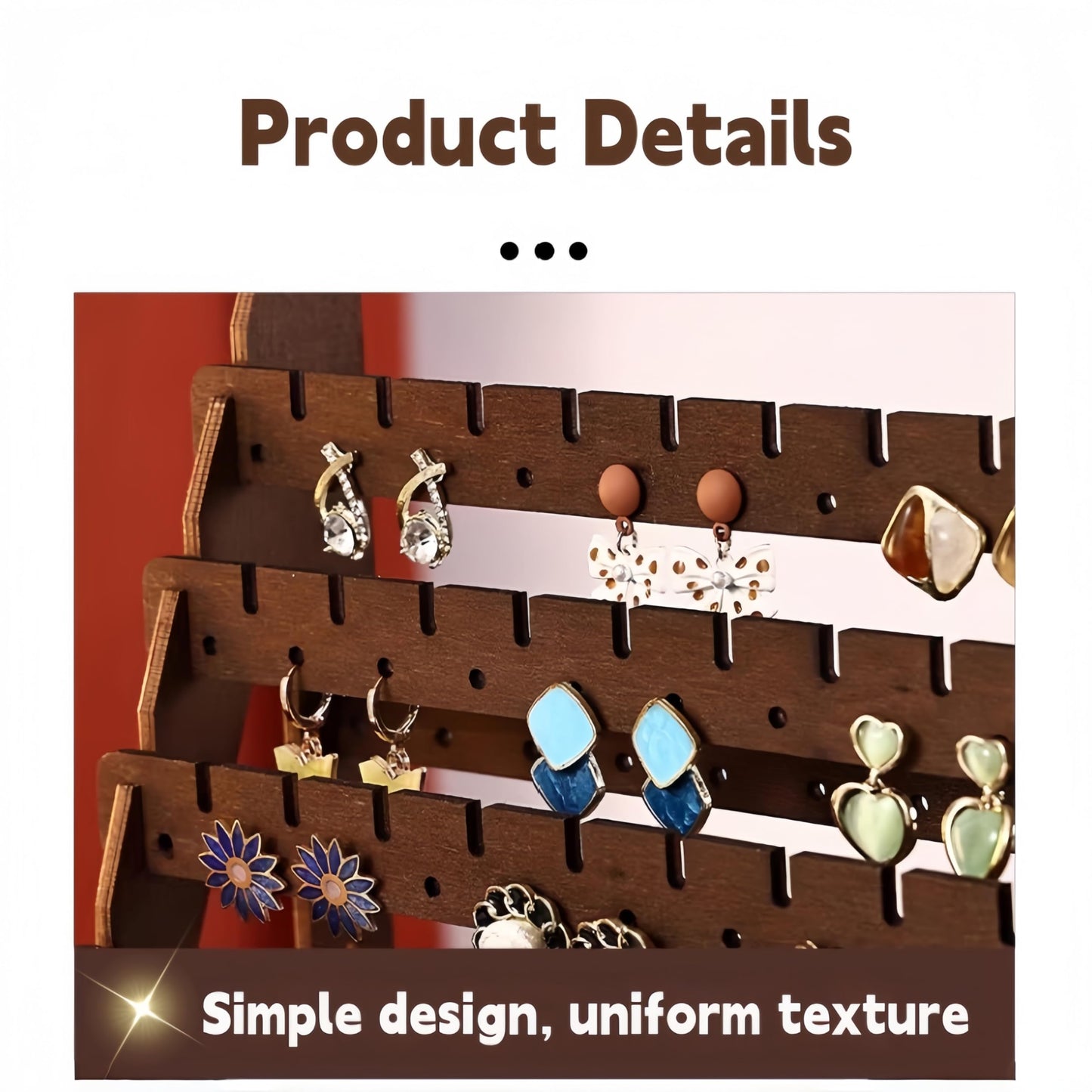 YZ BY YIZHE Solid Wood Earring Organizer Multi-Layer Display Rack for Earrings, Necklaces, Bracelets Jewelry Storage Holder for Dresser, Countertop Rustic Farmhouse Decor (9.84" x 4.33" Brown)