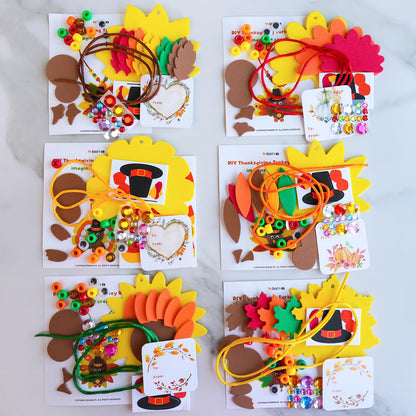 Winlyn 24 Sets Fall Craft Kits DIY Thanksgiving Turkey Necklaces Art Sets Autumn Maple Leaves Turkey Feathers Foam Thanksgiving Stickers for Kids Harvest Home Classroom Activities Party Favors