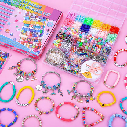 AIPRIDY 3600 Pcs Girls Toys Bracelet Making Kit, Unicorn/Mermaid Jewelry Activity, Flat College Style Beading for Friendship Jewelry Making, DIY Crafts for 4-12 Girls Birthday Christmas Gifts(Pink)