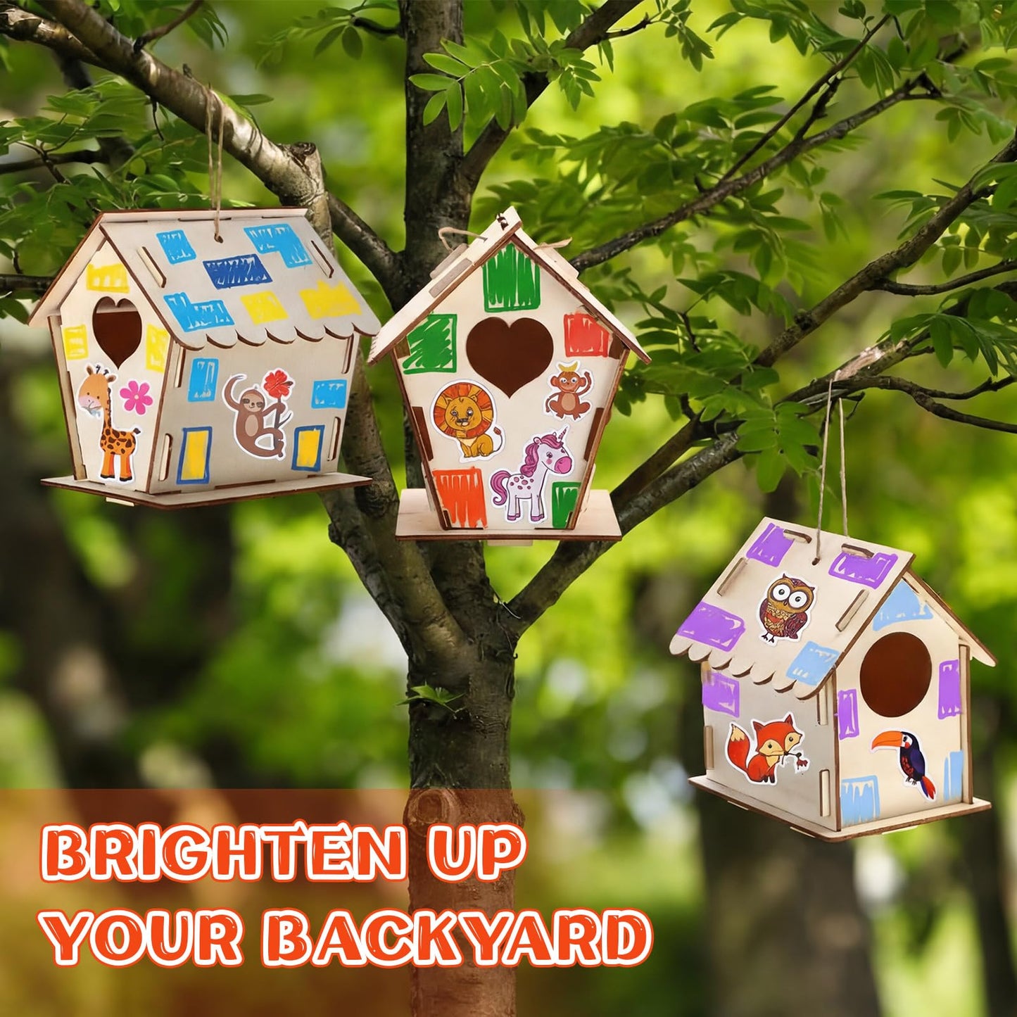Tuanse 107 Pcs Wooden Birdhouse DIY Kits Includes 21 Unfinished Wood Mini Bird House 24 Watercolor Pen 50 Bird Butterfly Flower Slices 12 Animal Stickers for Adults DIY Craft Making Supplies(Classic)