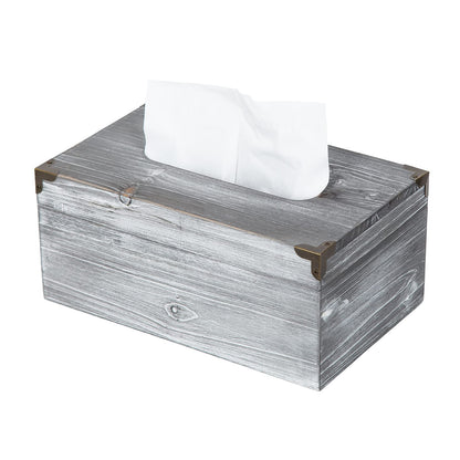 Distressed Wooden Rustic Tissue Box Holder Tissue Box Cover Napkin Dispenser for Bathroom Living Room Dining Room Bedroom Toilet (Grey White)