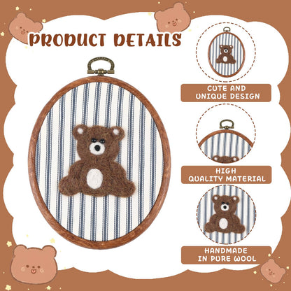Chunful Felted Blue Striped Bear Nursery Wall Decor Cute Wall Art Decorative Artwork for Nursery Themes Bathroom Living Room Classroom Home Decoration