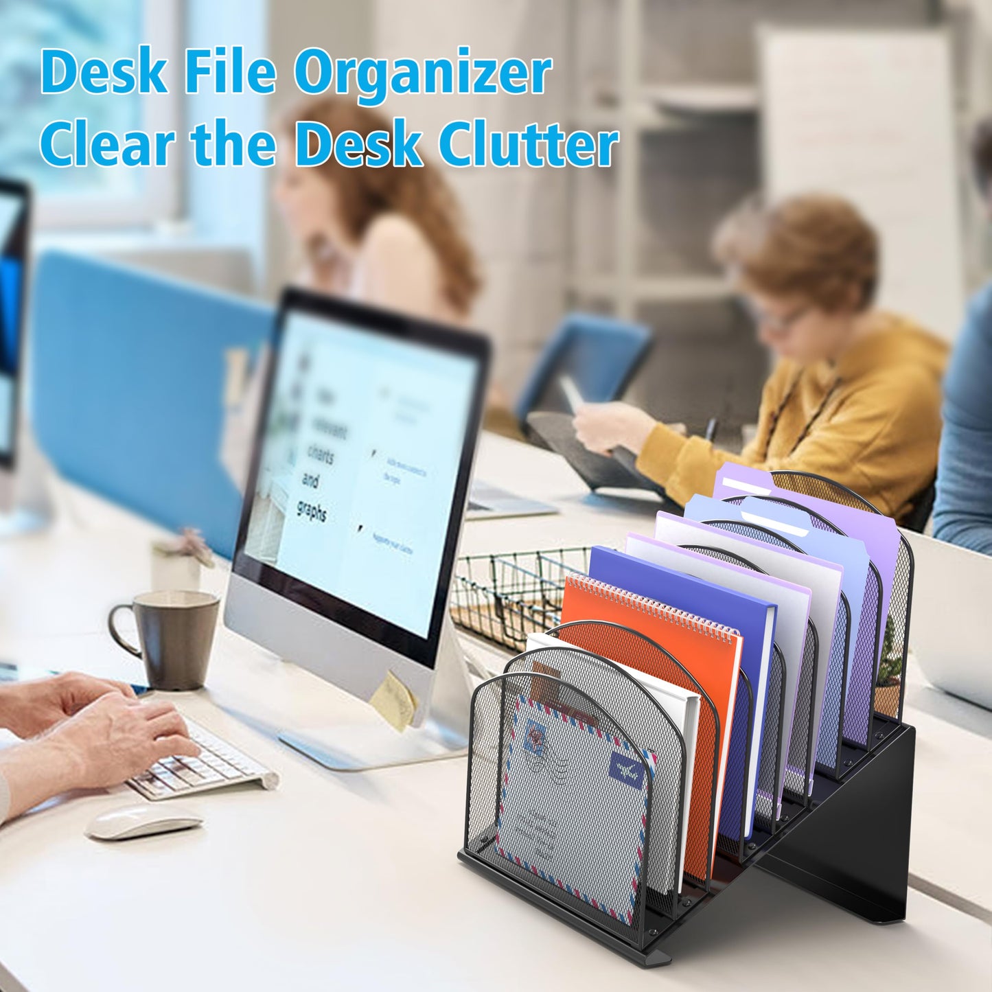 Inclined Desk File Organizer, 8-Section Upright Desk Organizer Standing File Sorter for Office Classroom Desktop Organization