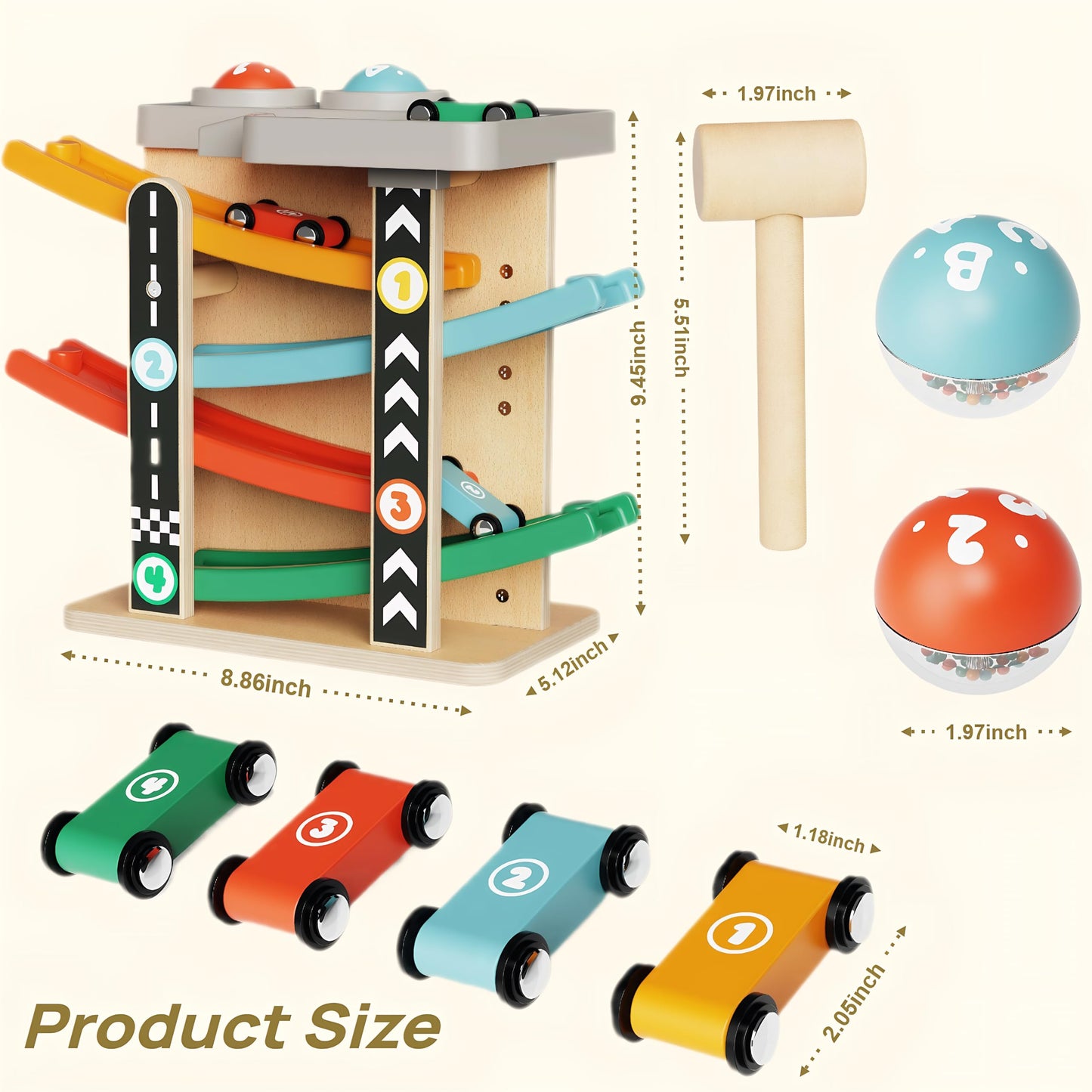 Toddler Toys for 1-2 Year Old Boy, Montessori Toys for 1 Year Old, First Birthday Gifts, 2 in 1 Pounding Toys and Wooden Car Ramp