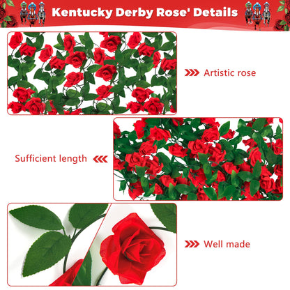 Arrowom Kentucky Roses Decorations, 48FT Roses Derby Party Supplies Fake Vine Flowers Plants, Derby Rose Artificial Flower Hanging Rose Home Party Garden Craft Art Decorations