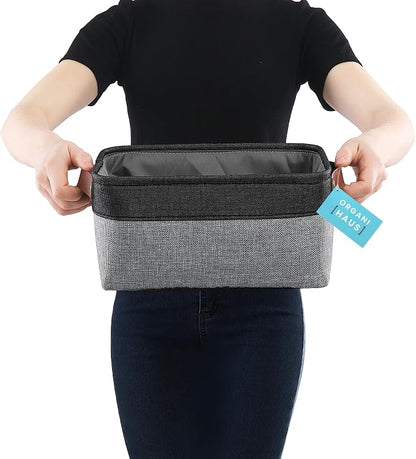 OrganiHaus 12x8in Canvas Storage Baskets 3 Pack | SMALL Fabric Bins for Shelves | Pantry & Bathroom Organizer | Gray/Black
