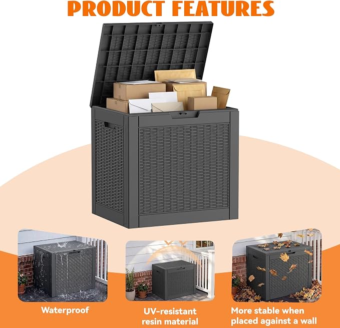 36 Gallon Package Delivery Boxes for Outside, Resin Outdoor Storage Box with Rattan Pattern, Storage Cabinet for Parcel Shipping & Storage
