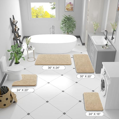OLANLY Large Bathroom Rugs 47x32, Extra Soft Absorbent Chenille Bath Rugs, Rubber Backing Quick Dry, Machine Washable Bath Mats for Bathroom Floor, Tub and Shower, Home Decor Accessories, Beige
