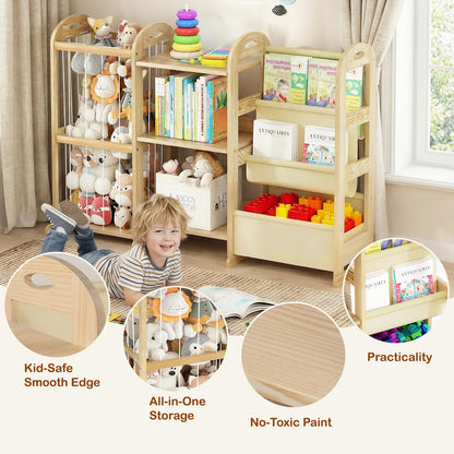 Orekemo Kids Bookshelf and Toy Storage Organizer, 3-Tier Book Shelf with Stuffed Animal Storage, Kids Toy Book Storage for Bedroom Playroom, Wooden Toy Organizer with 3 Shelves, 49.4" W