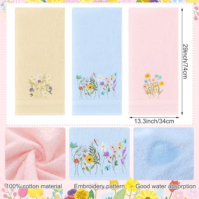 Wildflower Hand Towels Farmhouse Pink Blue Yellow Wildflower Bathroom Decor
