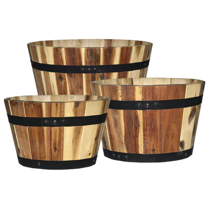 Classic Home and Garden by Growscape 5/800/3 Wood Barrel Set of 3 Planters, Acacia