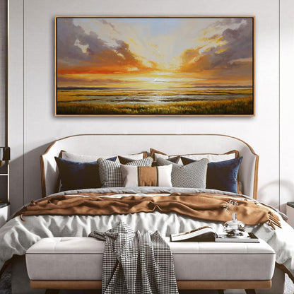 KLAKLA Beach Wall Art Sunset Coastal Abstract Landscape Pictures Wall Decor for Living Room Canvas Ocean Seascape Poster Nature Painting Print Bedroom Office Home Decoration 24x48 Inches