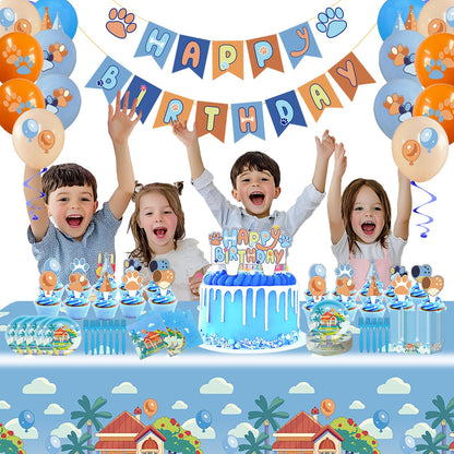 133PCS Blue Birthday Party Supplies - Serves 20 Guests，Blue Birthday Decorations, Blue Plates and Napkins, Tablecloth, Balloons, Banner, Cake Toppers, Fork & Paper Food Trays - Party Supplies